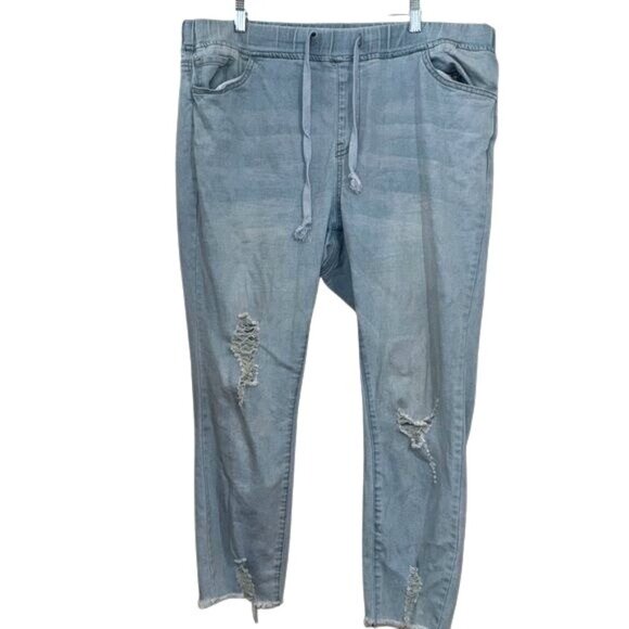 YMI Womens Distressed Jogger Jeans Size 1X Light Blue - Picture 2 of 9